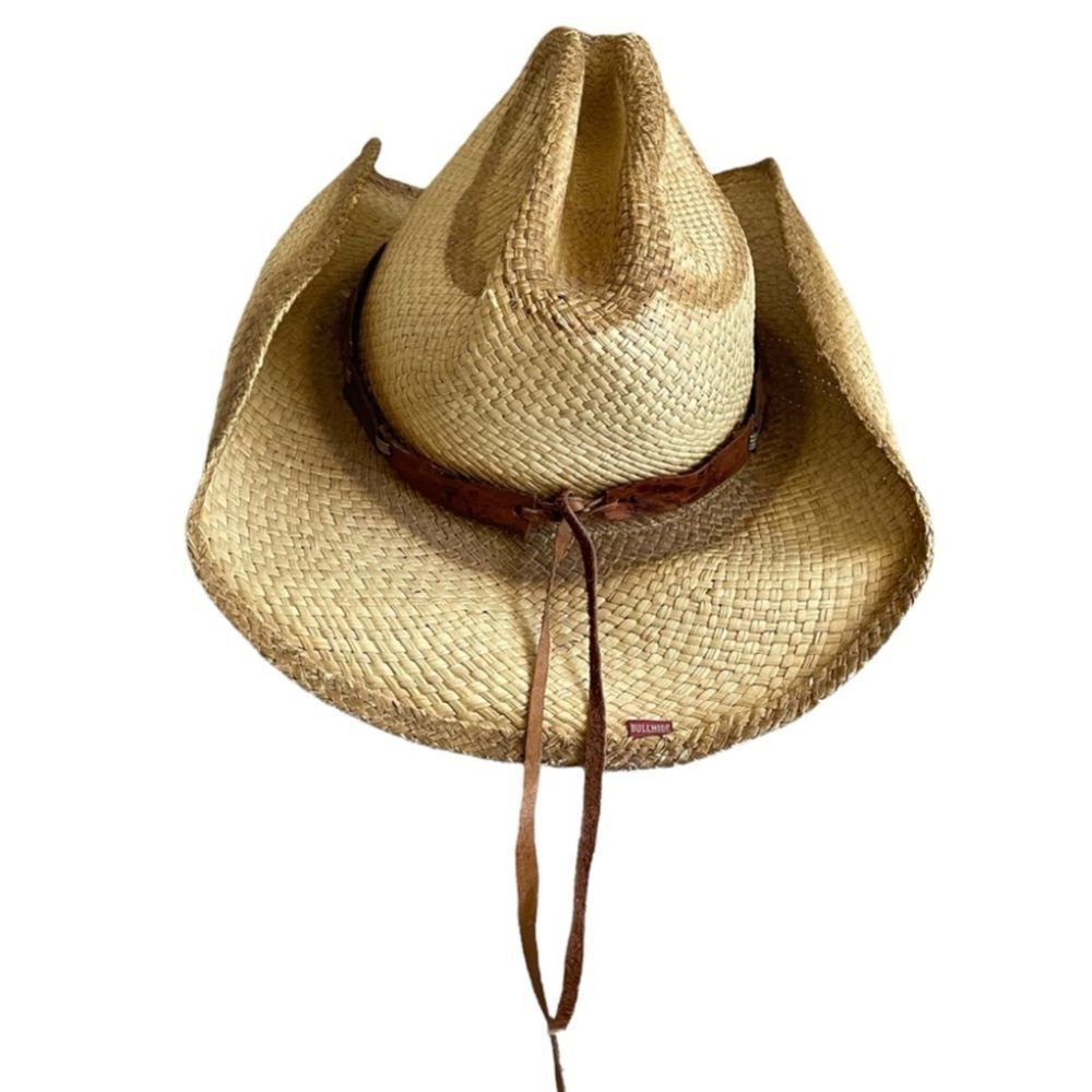 (SOLD) BULLHIDE Tan Woven Straw Western Cowboy Hat L - Picture 2 of 15